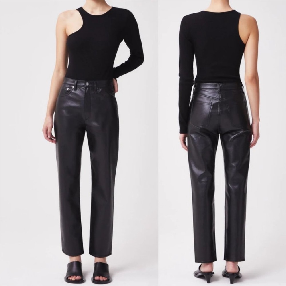 Vintage Black Leather High Waisted Straight Leg  Pants Size Medium